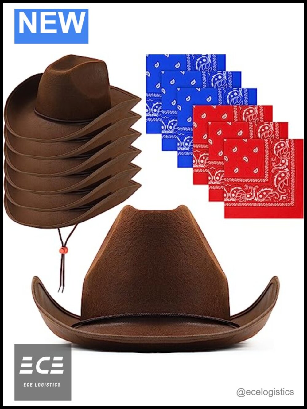 6 Pack Cowboy Hats with Paisley Bandanas Set Western Party Costume Accessories